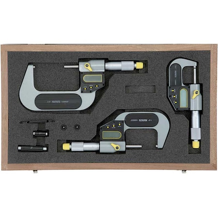 Asimeto 0-3"/0-75mm Asimeto IP65 Coolant Proof Digital Micrometer Set With SPC 7105639